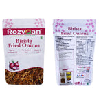 Crispy Rozvaan Birista Fried Onion pieces in a bowl, showcasing golden-brown, crunchy fried onions used as a flavorful garnish.