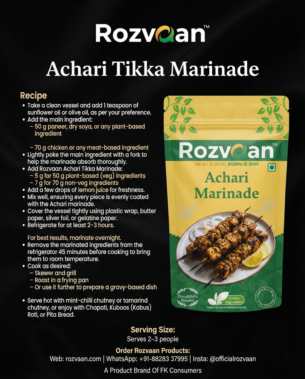 Rozvaan Achari Tikka Marinade in a bowl with spices, perfect for marinating chicken or vegetables for grilling.