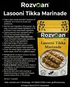 Rozvaan Lasooni Tikka Marinade in a bowl with spices and herbs, ready for marinating chicken or vegetables.