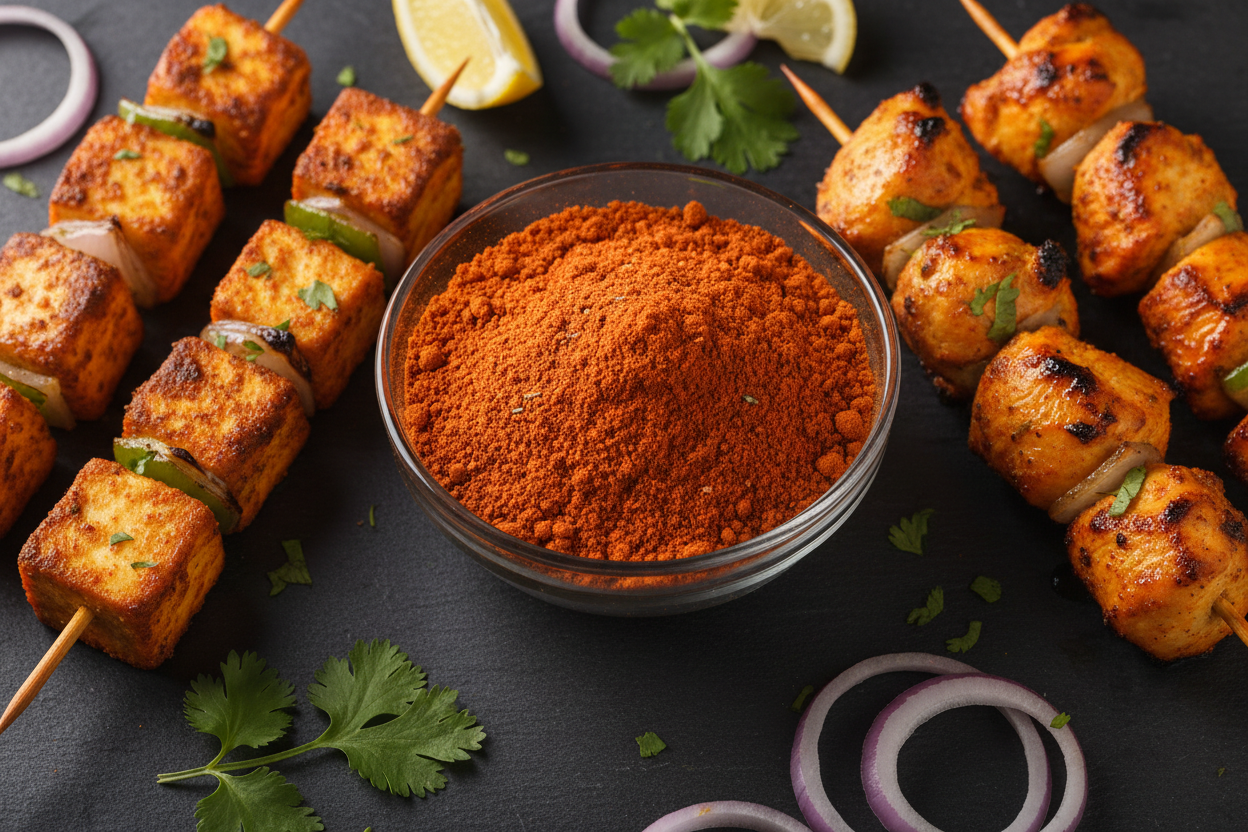 Barbeque Marinade Powder with Panner Tikka and Chicken tikka aside